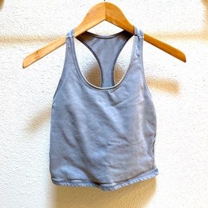 Grey Sport Top Crop Racerback Cotton Stretch Nonrevealing EUC
